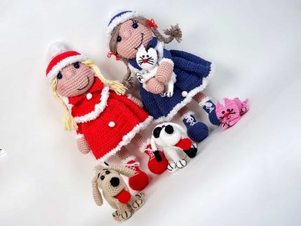 Häkelanleitung Puppe Bine das Wintermädchen mit Hund und Katz